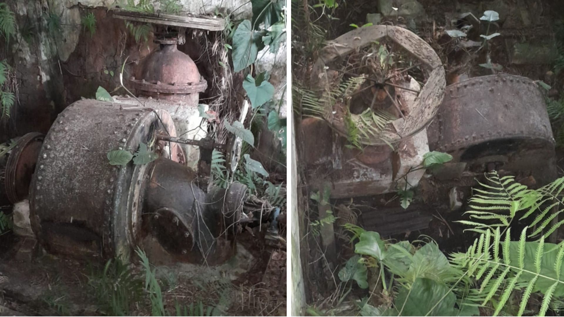 TURBINA DE EPOCA CAUCHERA TRAIDA DE ALEMANIA EN SIGLO XIX, SE ENCUENTRA ABANDONADA EN ANTIGUA FINCA DE OTONIEL VELA, CERCA A NAUTA (LORETO)
