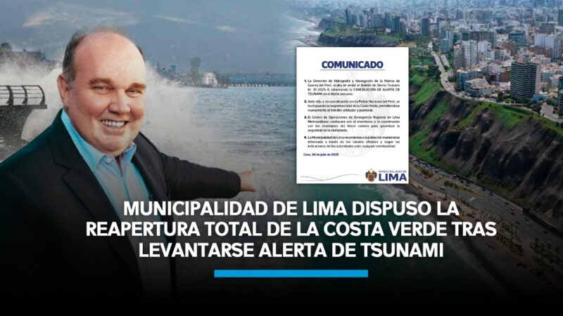 Municipalidad de Lima dispuso la reapertura total de la Costa Verde tras levantarse alerta de tsunami
